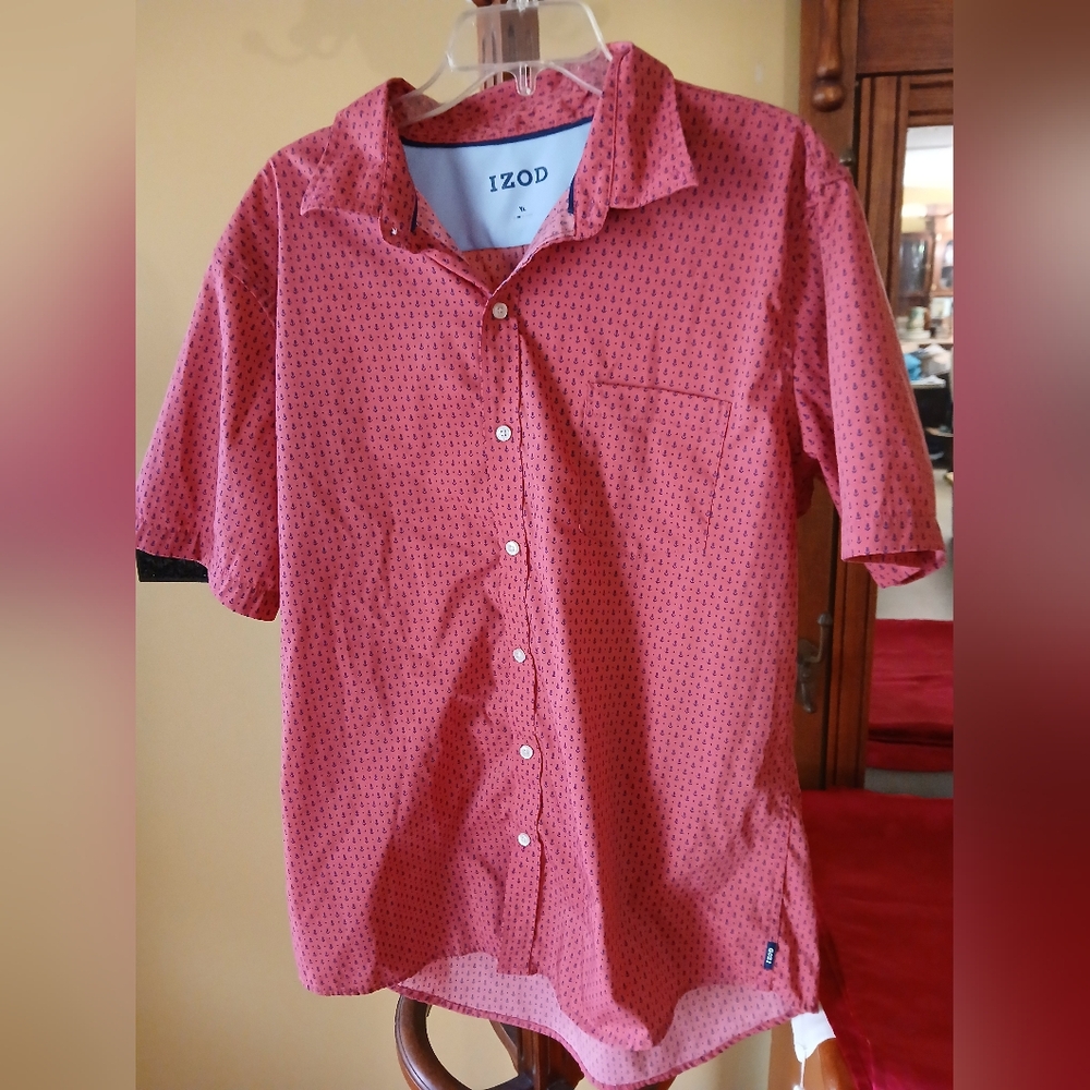 IZOD Men’s Anchor Print Short Sleeve Button-Down Shirt Size XL